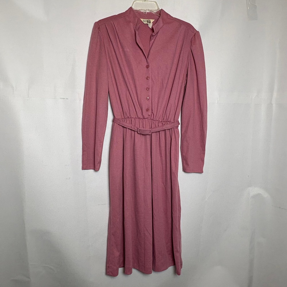 Vintage Sears Mauve Pink Long Sleeve Belted Midi Dress 16 Runs Small‎ 70s Retro